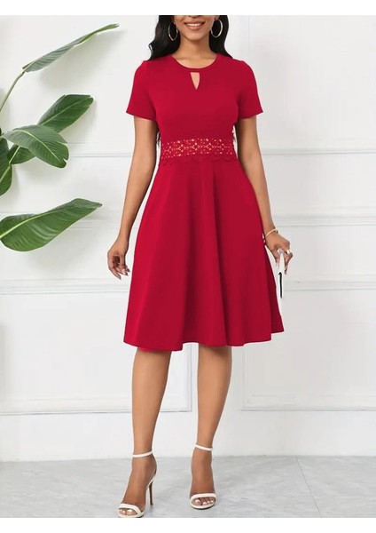 Mottisfashion Kadın Kısa Kollu Yuvarlak Yaka Damla Detaylı Janjan Elbise fırsatları