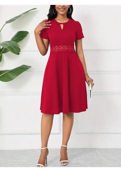 Mottisfashion Kadın Kısa Kollu Yuvarlak Yaka Damla Detaylı Janjan Elbise indirimleri