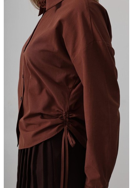 Mottisfashion Yanları Bağlamalı Basic Gömlek - Koyu Kahve fırsatları