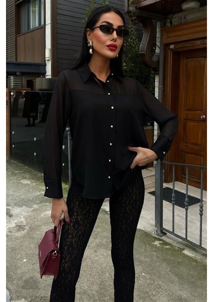 Mottisfashion Transparan Detaylı Dökümlü Gömlek 3427 fiyatları