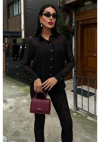 Mottisfashion Transparan Detaylı Dökümlü Gömlek 3427 modelleri