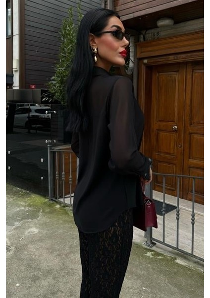 Mottisfashion Transparan Detaylı Dökümlü Gömlek 3427