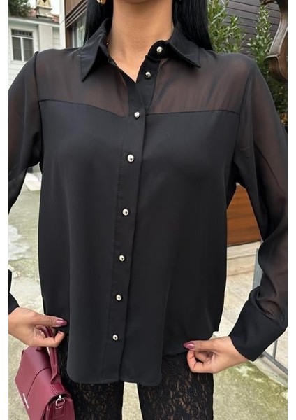 Mottisfashion Transparan Detaylı Dökümlü Gömlek 3427