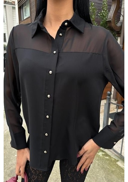 Mottisfashion Transparan Detaylı Dökümlü Gömlek 3427