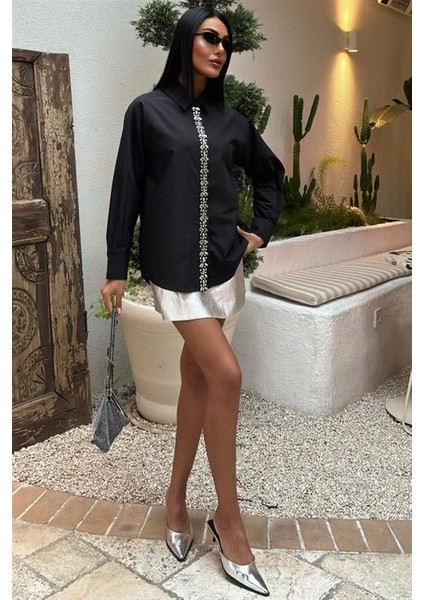 Mottisfashion Önü Şerit Taşlı Gömlek 3448