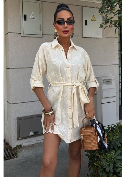 Mottisfashion Süzene Nakışlı ve Gold Düğmeli Elbise 2742 indirimleri