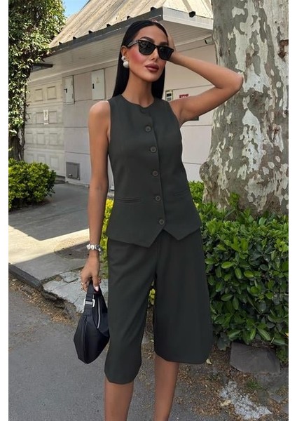 Mottisfashion Midi Şortlu ve Yelekli Viscon Takım 10167 modelleri