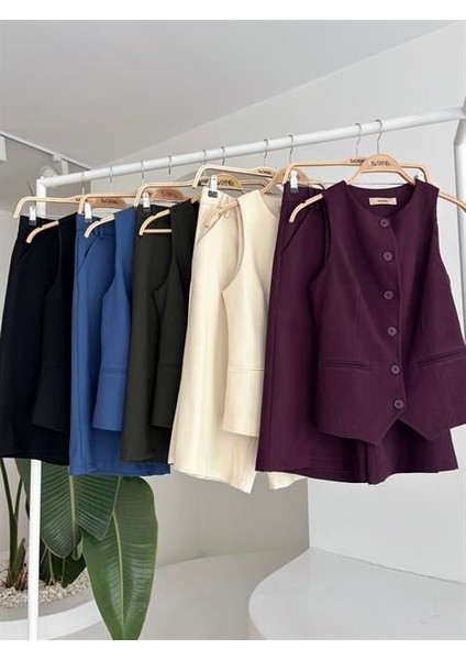 Mottisfashion Midi Şortlu ve Yelekli Viscon Takım 10167