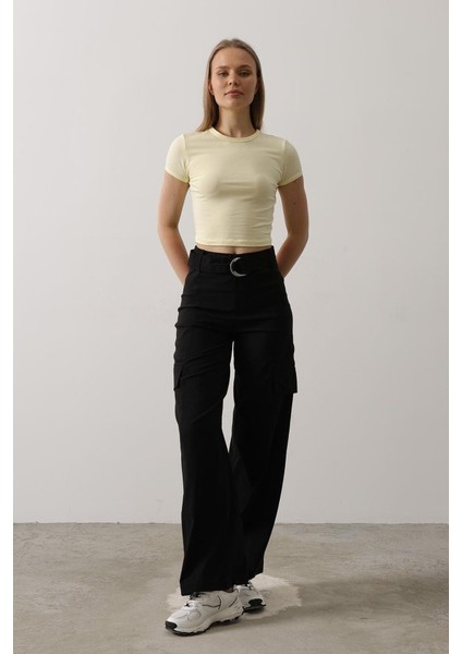 Mottisfashion Kemerli Cargo Pantolon - Siyah