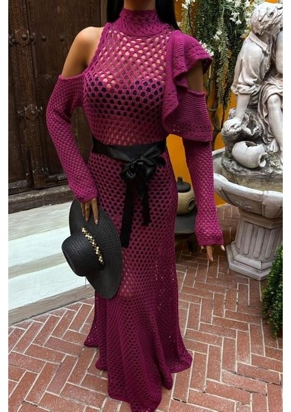 Mottisfashion Saten Kuşaklı Ajurlu Triko Elbise 2847 indirimleri