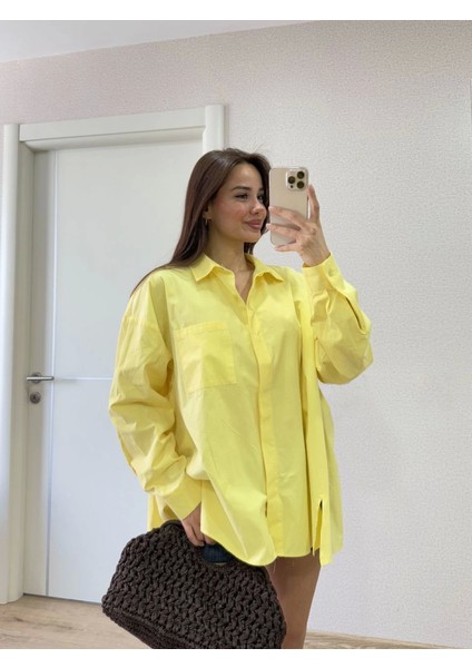 Mottisfashion Yakalı Yandan Yırtmaçlı Gömlek - Sarı modelleri