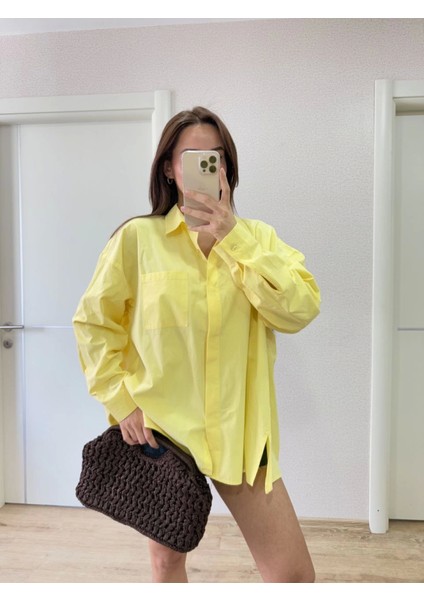 Mottisfashion Yakalı Yandan Yırtmaçlı Gömlek - Sarı fırsatları