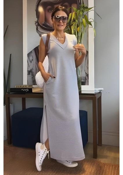 Mottisfashion V Yaka Cepli Elbise