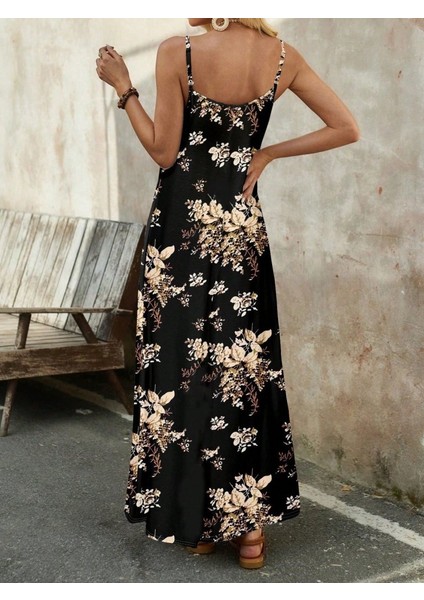 Mottisfashion Kadın Ip Askılı V Yakalı Çiçek Desenli Süprem Elbise fiyatları