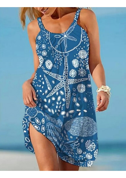 Mottisfashion Kadın Askılı Deniz Yıldızı Desenli Süprem Elbise fiyatları