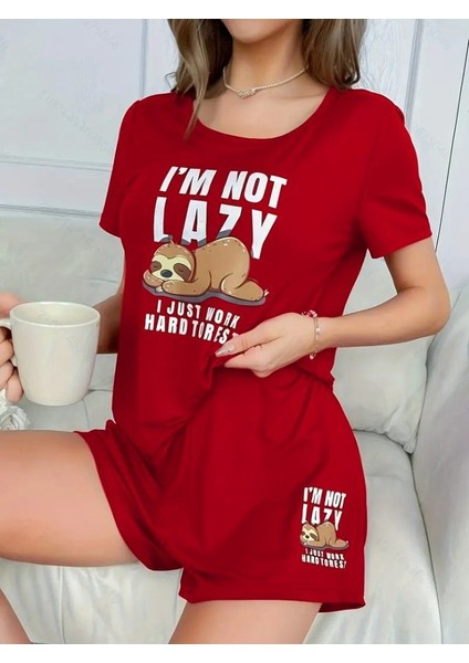 Mottisfashion Kadın Kısa Kollu Bisiklet Yaka Baskılı Viskon Bluz ve Şort Ikili Takım