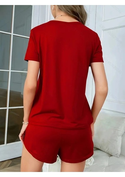 Mottisfashion Kadın Kısa Kollu Bisiklet Yaka Baskılı Viskon Bluz ve Şort Ikili Takım fiyatları