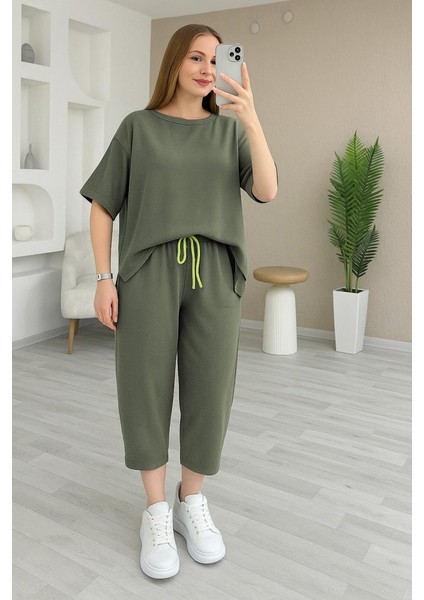 Mottisfashion Kadın Kısa Kollu Bisiklet Yaka Viskon Iki Iplik Bluz ve Pantolon Ikili Takım fiyatları