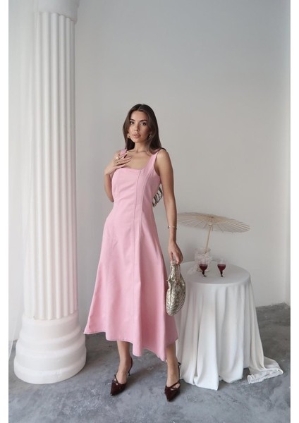 Mottisfashion Pembe Çift Dikişli Gabardin Elbise fiyatları