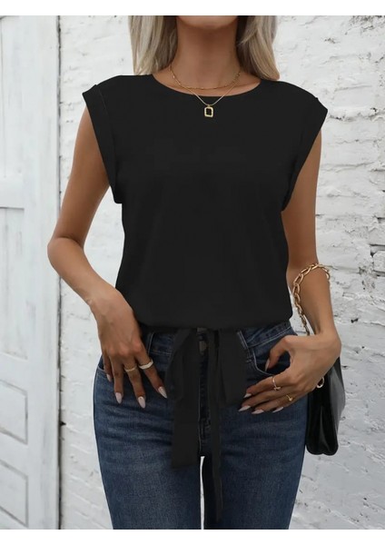 Mottisfashion Kadın Sıfır Kol Etek Ucu Bağlama Detay Ithal Krep Bluz modelleri