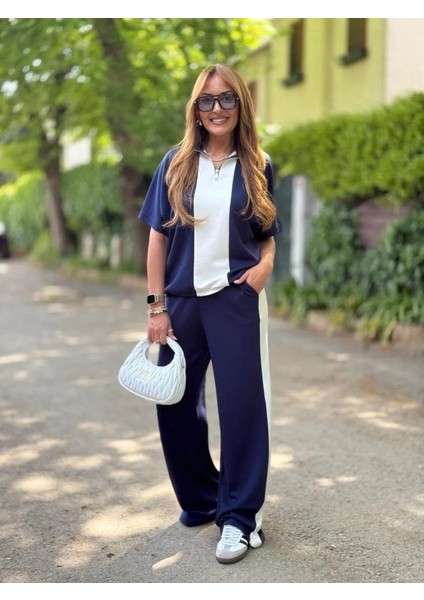 Mottisfashion Kadın Modal Kumaş Yakası Fermuarlı Şerit Detaylı Takım modelleri