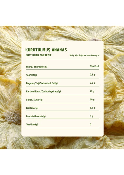 Kurutulmuş Ananas - Soft Dried - Atıştırmalık Kuru Meyve 3 x 50 gr