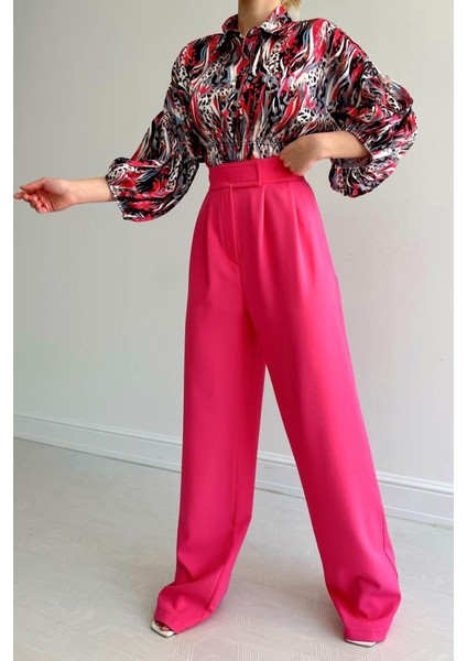 Mottisfashion Beli Lastikli Saten Gömlek - Fuşya fiyatları