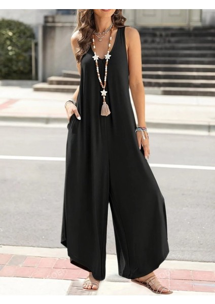 Mottisfashion Kadın Askılı Yuvarlak Yaka Cepli Salaş Uzun Viskon Tulum fiyatları