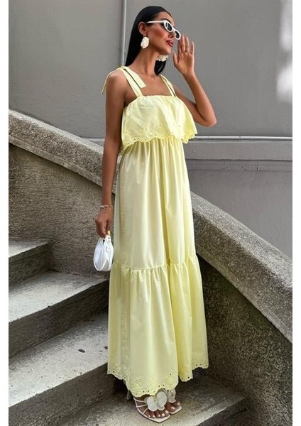 Mottisfashion Etek Ucu Brode Nakışlı Boyundan Bağlamalı Elbise 2881 modelleri