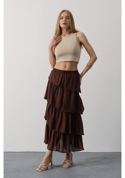 Mottisfashion Katlı Kesim Uzun Etek - Kahve fiyatları