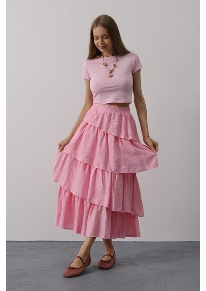 Mottisfashion Katlı Kesim Uzun Etek - Pembe fiyatları