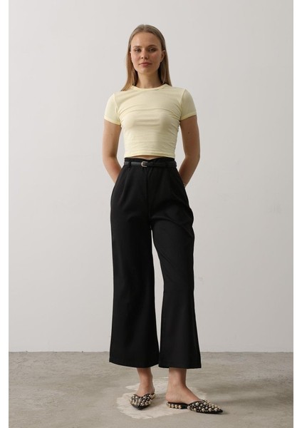 Mottisfashion Kemer Pens Detaylı Pantolon - Siyah