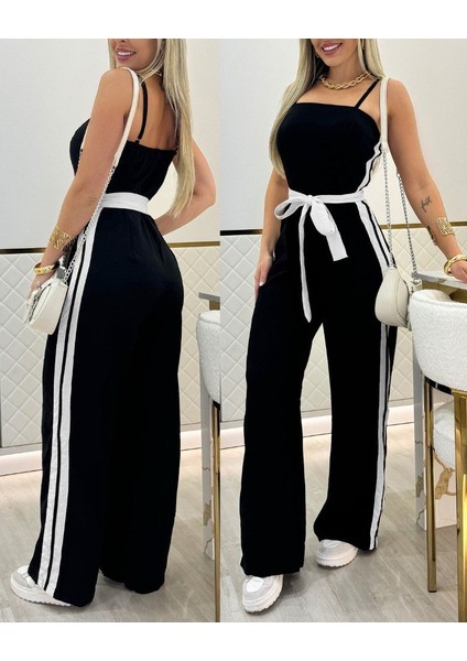 Mottisfashion Kadın Ip Askılı Straplez Belden Kuşaklı Viskon Iki Iplik Tulum