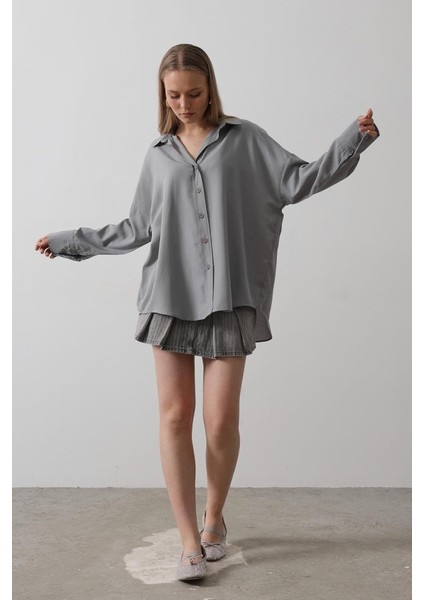 Mottisfashion Geniş Manşet Detaylı Gömlek - Gri fiyatları