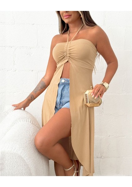 Mottisfashion Kadın Straplez Boyundan Askılı Midi Bluz fırsatları