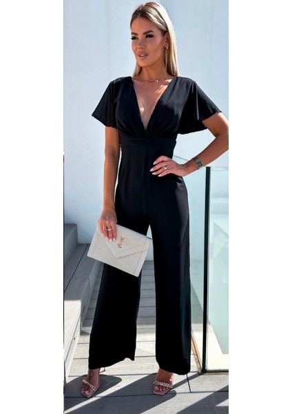 Mottisfashion Kadın Kısa Kollu Kruvaze Yaka Sırt Dekolteli Pegasus Kumaş Tulum fiyatları