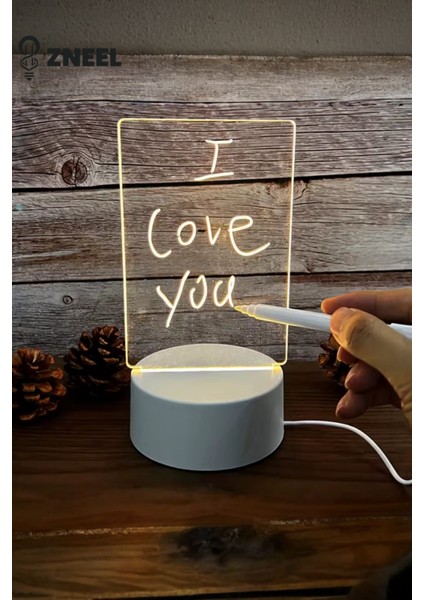 Neon Etkili LED Yazı Tahtalı Gece Lambası – 5V, 5 Led, Silgili Not Panosu Znlmltahta, One Size