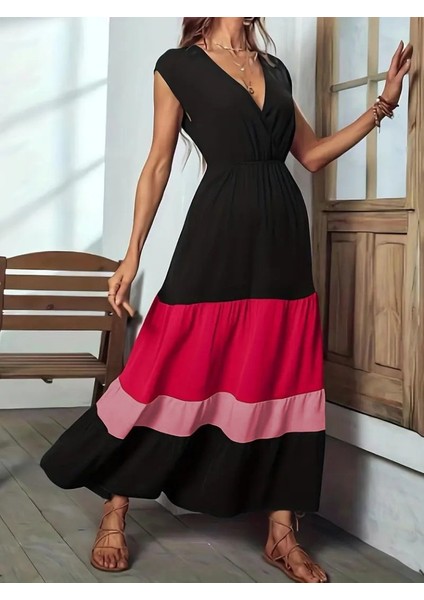 Mottisfashion Kadın Kısa Kollu Kruvaze Yakalı Çok Renkli Aerobin Elbise