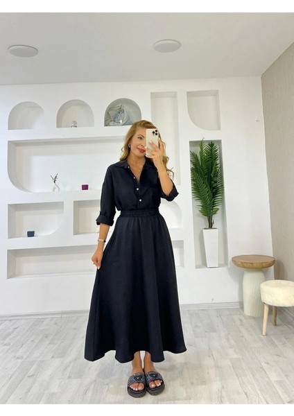 Mottisfashion Kadın Keten Kumaş Gömlek ve Etek Ikili Takim modelleri
