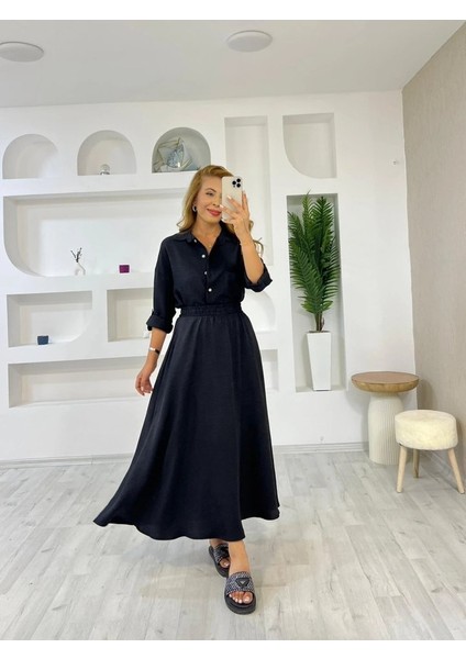 Mottisfashion Kadın Keten Kumaş Gömlek ve Etek Ikili Takim fırsatları