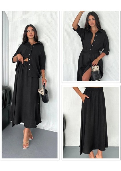 Mottisfashion Kadın Keten Kumaş Gömlek ve Etek Ikili Takim indirimleri