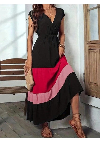 Mottisfashion Kadın Kısa Kollu Kruvaze Yakalı Çok Renkli Aerobin Elbise fırsatları