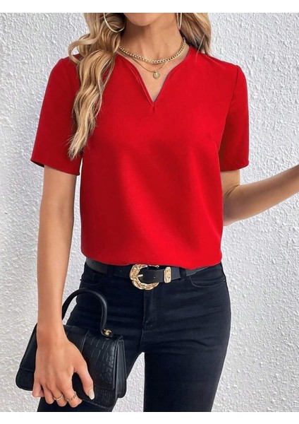 Mottisfashion Kadın Kısa Kollu V Yakalı Ithal Krep Elbise modelleri