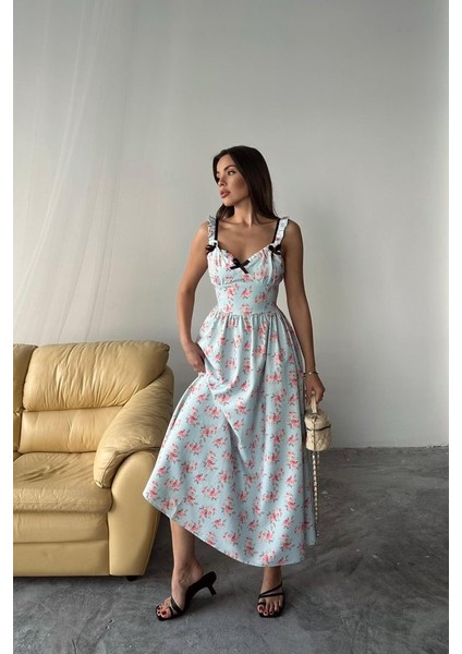 Mottisfashion Bebe Mavi Önü Fiyonklu Çiçekli Elbise fiyatları
