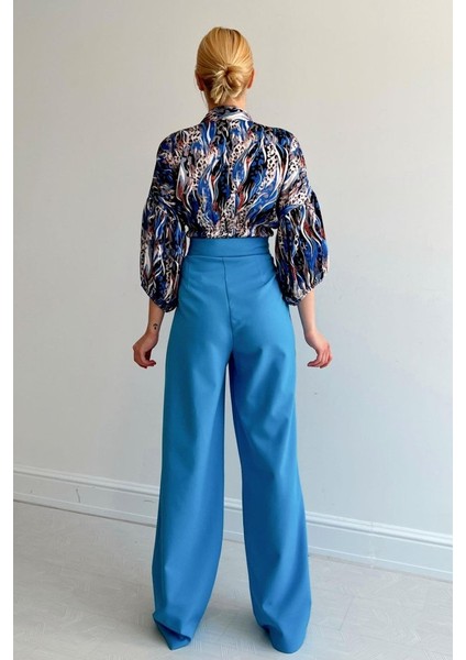 Mottisfashion Beli Lastikli Saten Gömlek - Mavi fırsatları