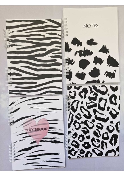 A5 Boyut Spiralli Siyah Beyaz 4'lü Set Not Defteri - Noktalı