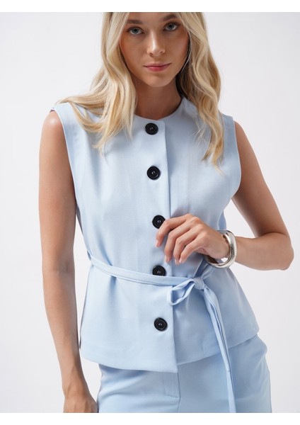 Mottisfashion Kuşaklı Dokuma Yelek