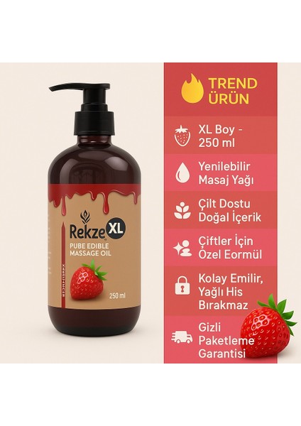 Çiftlere Özel Masaj Yağı Seti – 2 Adet 250 ml Çilek Aromalı Yenilebilir Bakım Yağı