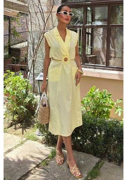 Mottisfashion Göbeği Halka Detaylı Midi Boy Elbise 2896