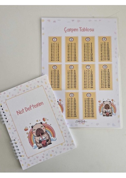 Gökkuşağı Capy Temalı Çarpım Tablosu ve Pvc Not Defteri
